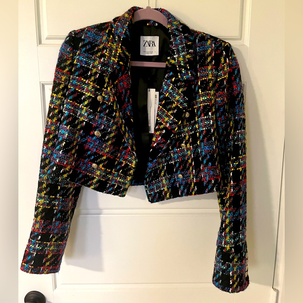 Zara cropped multicolored tweed blazer with tags